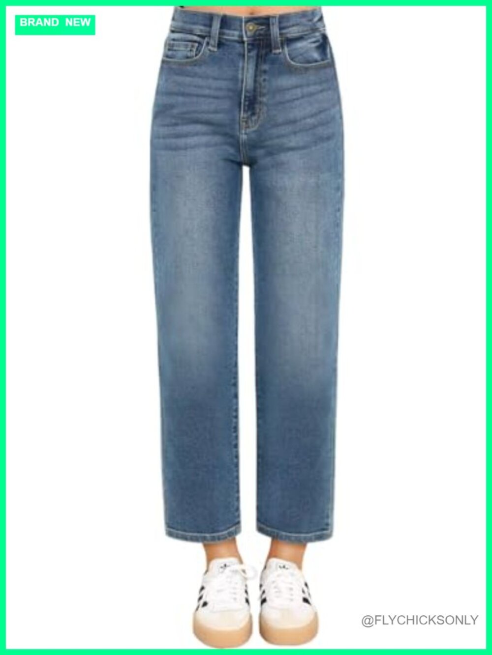 Womens High Rise Cropped Straight Leg Jeans 7/8 Length Crop Hem Denim Pants